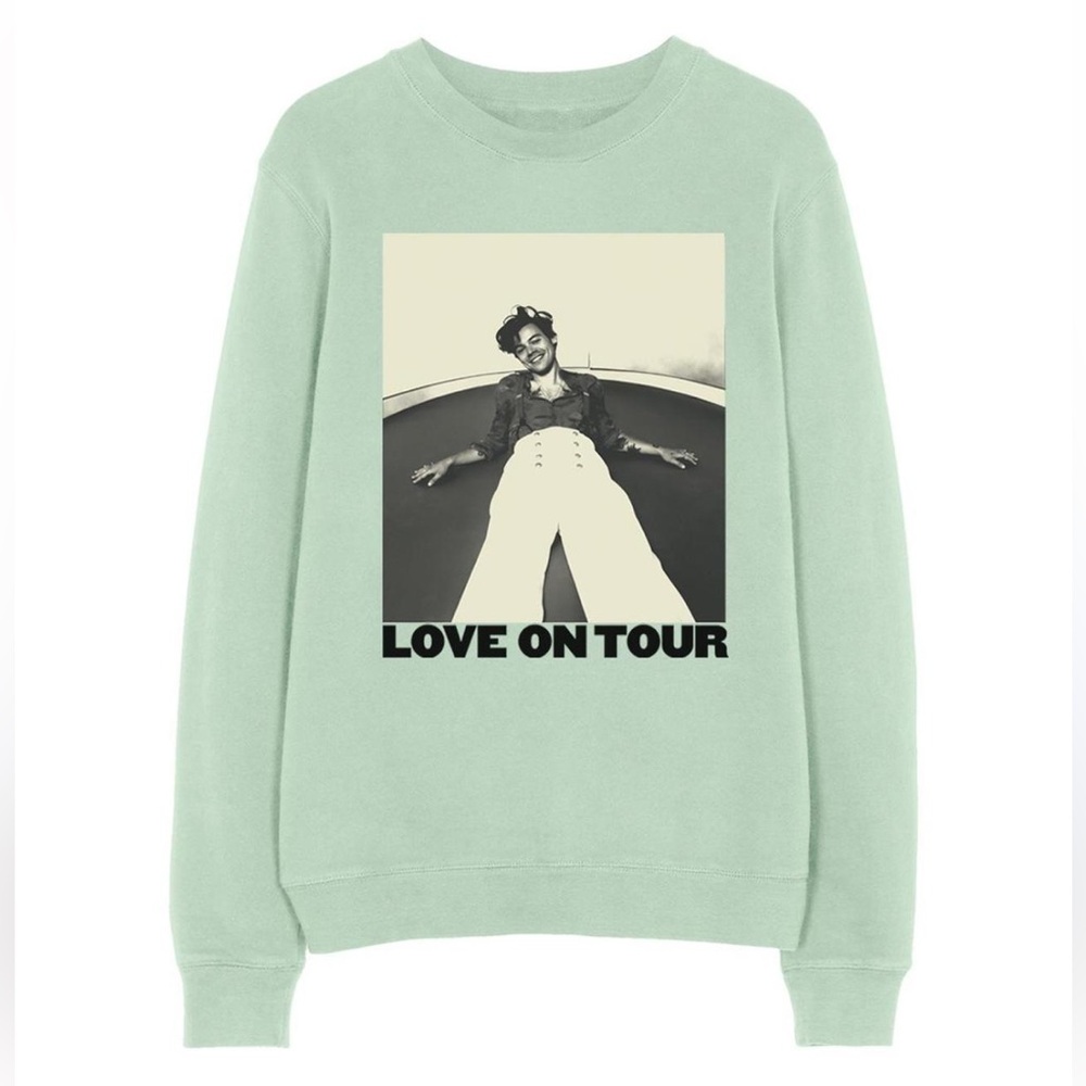 Harry Styles Love On Tour Women’s Sweatshirt One Direction Mint Green Crew Sz L